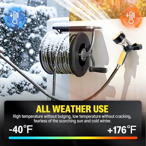 Heavy Duty Wall Mounted Garden Hose Reel, 130ft Rubber Hose 5ft - Image 6