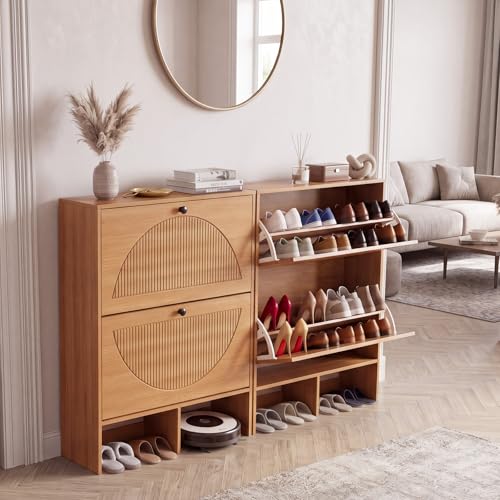 Shoe Cabinet with 2 Flip Drawers, Narrow Shoe Cabinet - Image 8