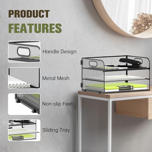 DALTACK 3 Tier Paper Organizer for Desk, Sliding Paper Trays - Image 5