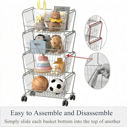 PUSDON 4-Tier Spacious Stackable Wire Storage Baskets - Image 4