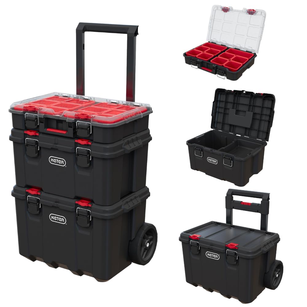 Keter Stack N Rolling Tool Box Modular Storage System 3 Piece - Image 1