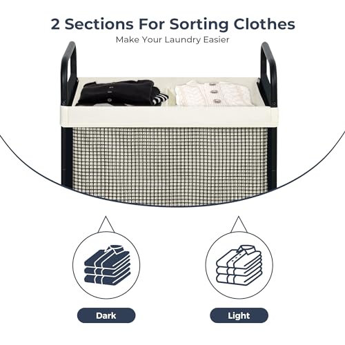 Laundry Hamper 2 Section, 100L Rolling Laundry Sorter Cart - Image 7