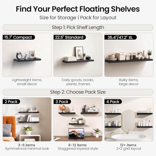BAYKA Rustic Brown Bathroom Floating Shelves, 15.7in - Image 6