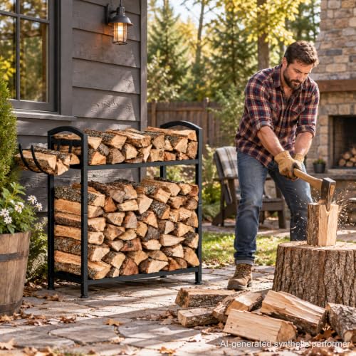 Homde Sturdy Firewood Rack Indoor: 23.8" Metal Fire Wood - Image 3