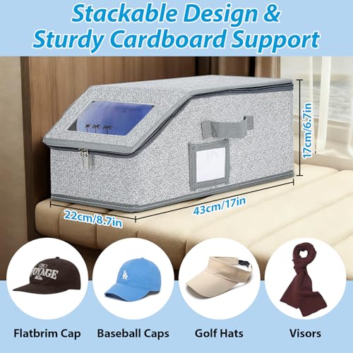 Hat Storage for Caps, Stackable Hat Organizer Boxes, Grey 2PCS - Image 3