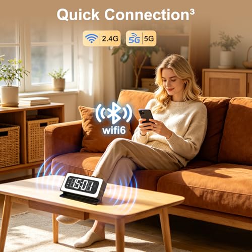 Clock Camera,Wood Grain,5G/2.4GHz WiFi Nanny Cam w/Alarm,2K - Image 7