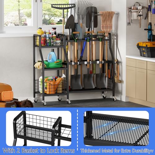 Heavy-Duty Garden Tool Organizer with 6 Wheels and 2 Baskets - Image 7