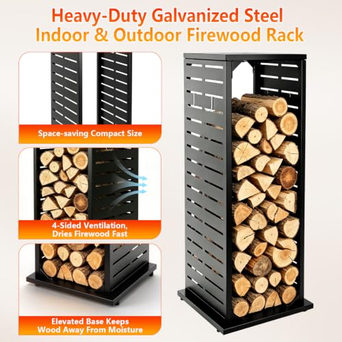 4ft Firewood Rack with Hook, Heavy Duty Vertical Firewood Rack - Image 7