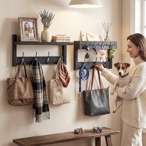 29" Coat Rack Wall Mount with Shelf, Mail & Key Organizer, Black - Image 7