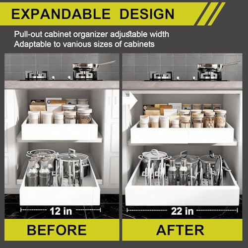21" Deep Pull Out Cabinet Organizer, 12-22 Inch Expandable Drawer - Image 4