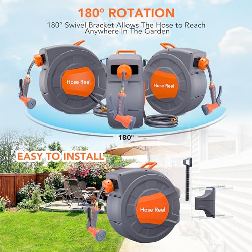 1/2 in x 72 ft Retractable Garden Hose Reel, Water Hose Reel Auto - Image 7