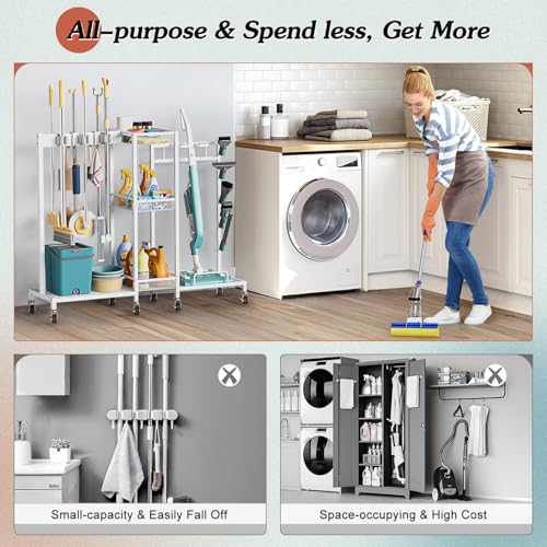 Broom Holder with Cleaning Supplies Organizer, Broom - Image 8