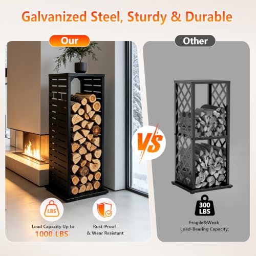 4ft Firewood Rack with Hook, Heavy Duty Vertical Firewood Rack - Image 6