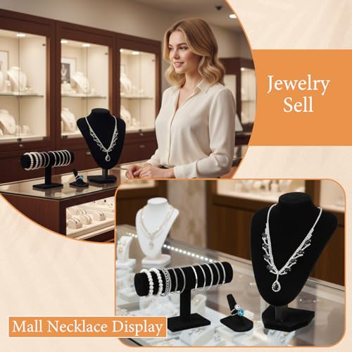 4 Pcs Velvet Jewelry Display Set Velvet Necklace Bust Holder - Image 5