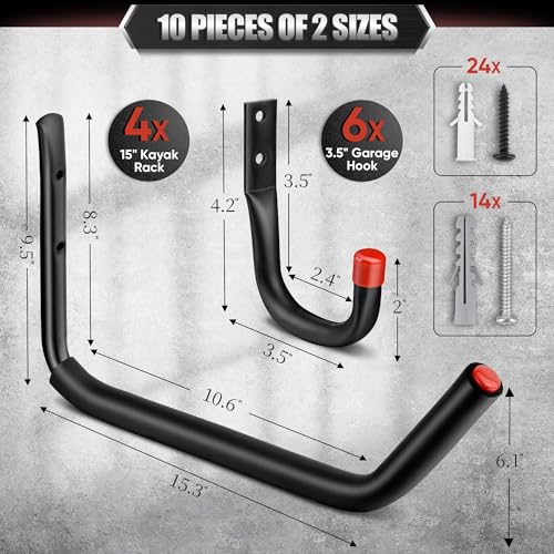 10 Pack Heavy Duty Garage Hooks, 15" & 3.5" Wall Hooks - Image 3