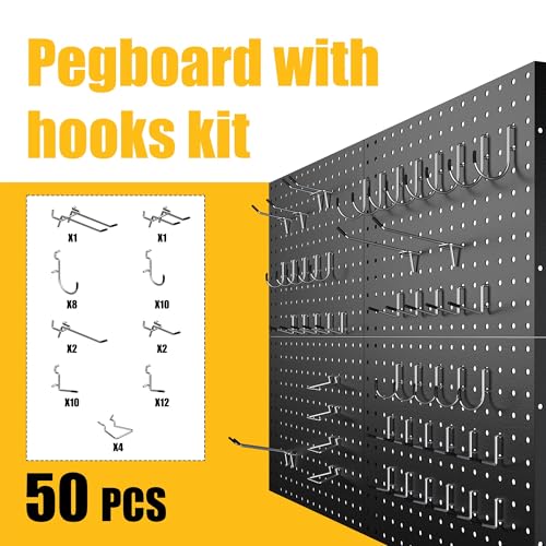 Peg Board, 4 Pack Metal Black Pegboard Panels with 50 Hooks - Image 6