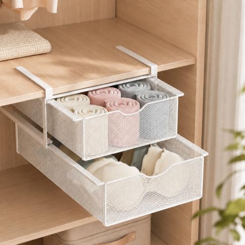 Underwear Organizer for Closet, 2-Tier Under Shelf Pull - Image 2