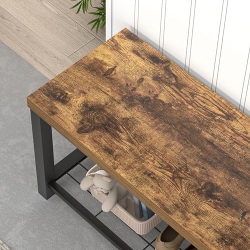 Entryway Bench, Modern Wood and Metal Storage Bench - Image 5
