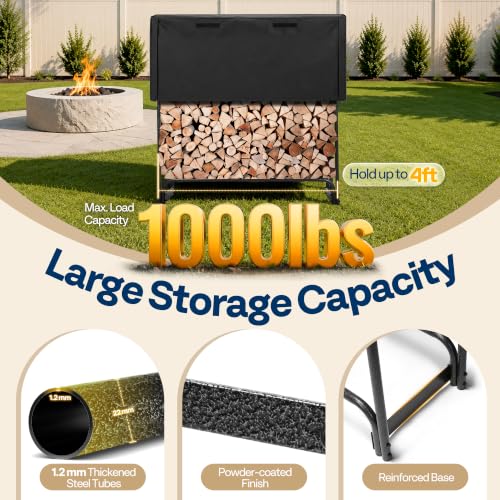 VIVOHOME 4 ft 1/4 Cord Firewood Rack Outdoor with Cover Combo Set - Image 6