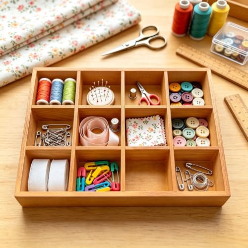 Wooden Sorting Tray Grid Display Divided Organizer Brown - Image 8