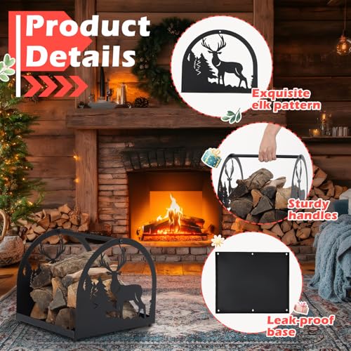 Firewood Carrier Small Firewood Rack Indoor with Elk - Image 5