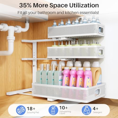 Under Sink Organizer, 3-Tier Thickened Metal Pull out - Image 5