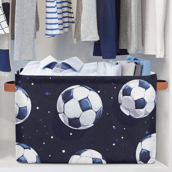 Cubes Storage Baskets,Soccer Sport Foldable Storage Box,Waterproof Open Shelf Organizer Bin for Kid Clothes Toy Empty Gift Baskets
