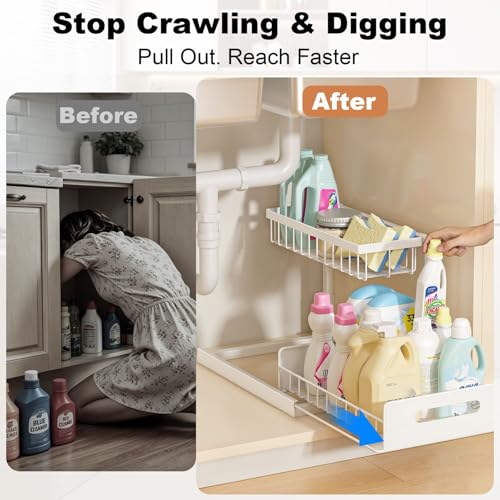 REALINN Under Sink Organizer, L-Shaped 2 Tier Pull O | Home Organizati - Image 5