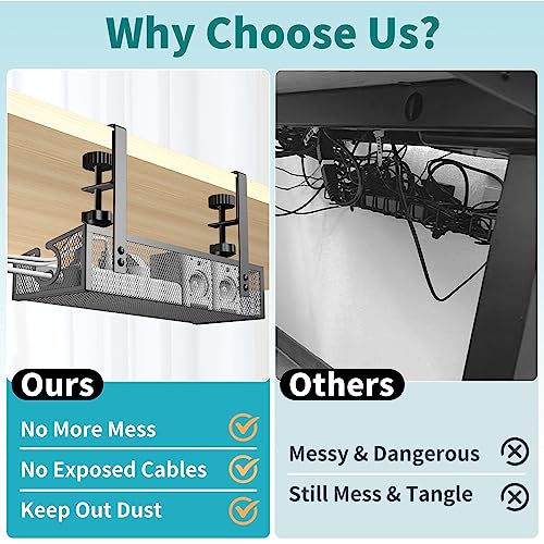 Under Desk Cable Management Tray Black, No Drill Desk - Image 6