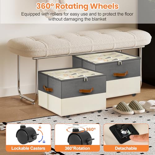 2 Pack Shoe Organizer for Closet, with Wheels, Beige and Grey - Image 6