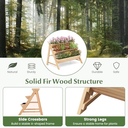 3-Tiers Raised Garden Bed, Wooden Garden Planter with 3 - Image 6