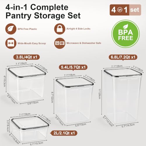 Airtight Flour Sugar Containers with Lids: 4 Pack - Image 3