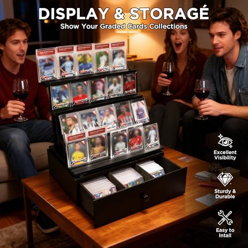 Wooden 4-Tier Trading Card Display Case with Custom Drawer - Image 7