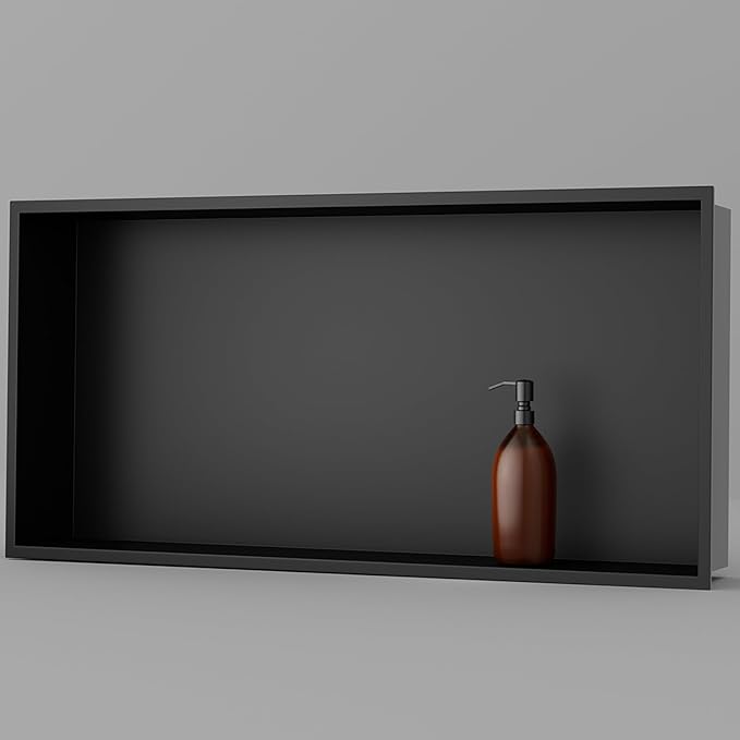 Achelous Stainless Steel Insert Shower Niche 24" X 12" NO Tile Needed, Bathroom Wall Niche Recessed Shower Shelf Organizer, Wall-inserted Niche Recessed Shower Caddy, Matte Black