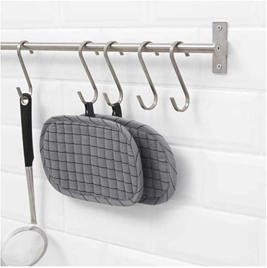 Premium Chefmate Stainless Steel Gourmet Kitchen 15 Inch Wall Mount Rail and 10 S Hooks Set Utensil Pot Pan Lid Rack Storage Organizer, Silver (15 Inch)