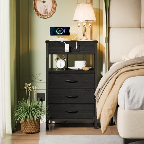 Furnulem Night Stand with Charging Station, 3 Drawers Bedside - Image 3