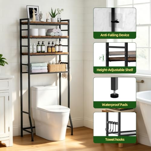 Over The Toilet Storage Rack,4-Tier Over Toilet Bathroom - Image 7