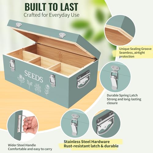 Large Bamboo Wood Seed Storage Organizer Box with Lid - Image 4