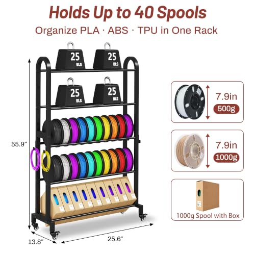 3D Printer Filament Storage Rack with Wheels, 5-Tier - Image 3