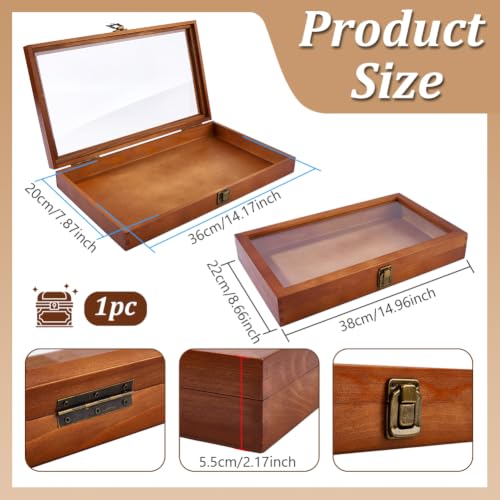 NBEADS 1 Pc Wooden Box With Glass Lid, Wooden Display Box - Image 3