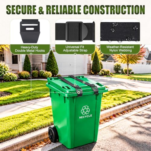 VZZNN 6 Pack Metal Trash Can Lid Locks, Adjustable Strap Garbage - Image 4