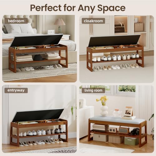 Solid Wood Shoe Rack Bench Entryway 2‑Tier with Hidden - Image 7