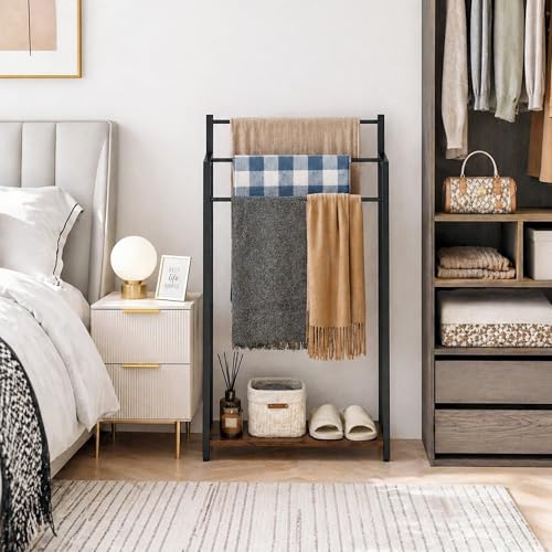 16.9" W Freestanding Towel Rack with Rustic Brown Wood Shelf - Image 5