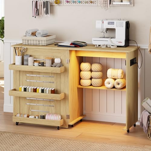 Lighted Sewing Table with Charging Station and 3 Storage - Image 2