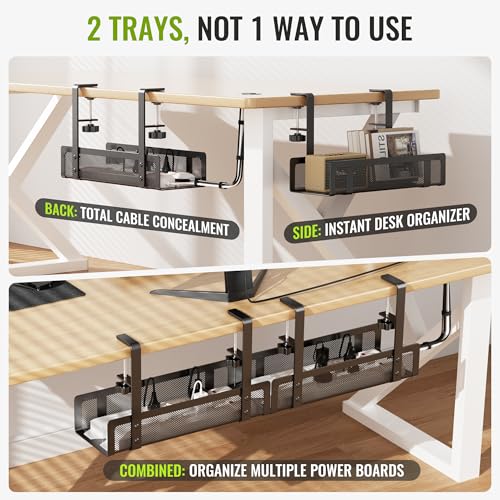 [Upgraded] 2 Pack Cable Management Under Desk Tray, Xpatee - Image 2