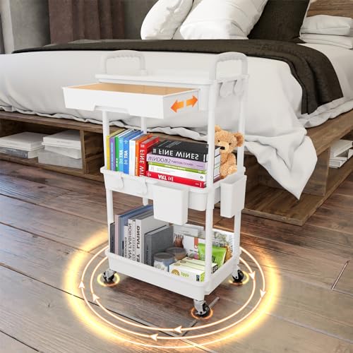 3 Tier Rolling Utility Cart with Drawer,REBECAT Utility Cart Made - Image 4