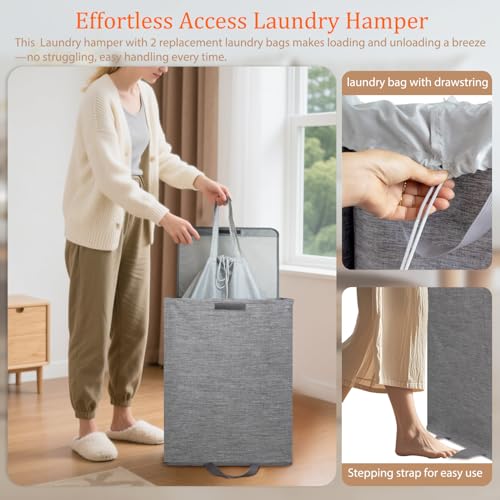 Foldable Laundry Hamper with 2 Removable Drawstring - Image 5