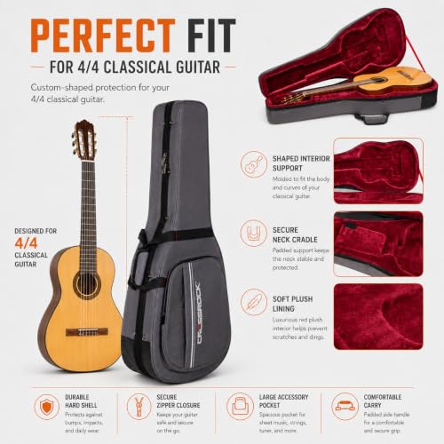 Crossrock Classical Guitar Foam Case | Lightweight Gray - Image 3