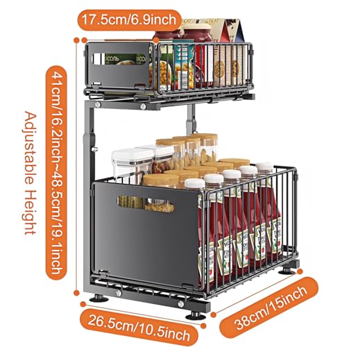 Under Sink Organizer, 2-Tier Pull Out Cabinet Organizer Black - Image 5