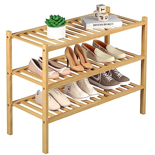 ROMGUAR CRAFT 3 Tier Bamboo Shoe Rack for Closet Free - Image 2